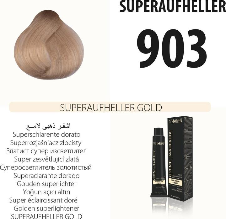 Image du produit FemMas 903) Couleur de cheveux super éclaircissant or 100ml (Or)