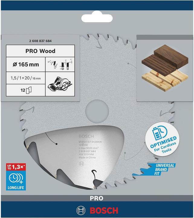Produktbild Bosch Professional Zubehör PRO Wood cordless Kreissägeblatt, 165 x 1,5 x 20 mm
