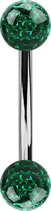 Star Piercing Banane silber mit zwei Kristallkugeln grün Epoxy Schutzschicht (ohne Messing, Titan G23)