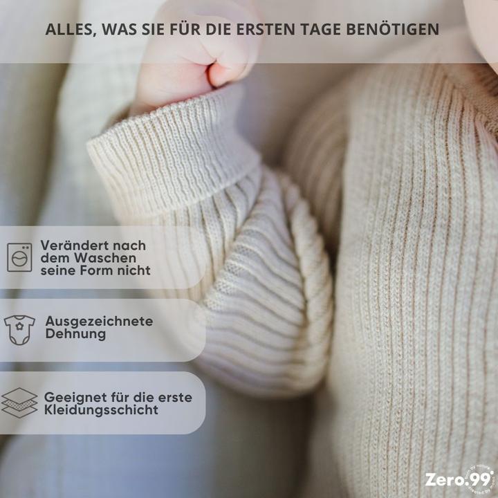 Actual product image Zero.99 Newborn Set 5 pcs. - Blanket, Buttoned Sleepsuit, Scratch Mitts, Booties, Hat, Warm Beige (50, 56, 62, 68)