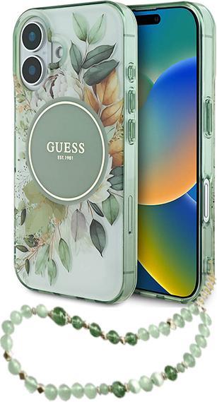 Image du produit Guess GUHMP16MHFWBRCESN iPhone 16 Plus 6.7" zielony/green hardcase IML Flowers With Pearl Strap MagS
