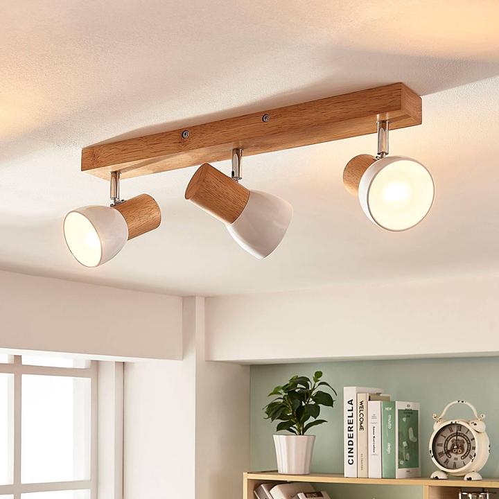 Actual product image Lindby Wooden Ceiling Lamp Thorin, Three Flames (E14)