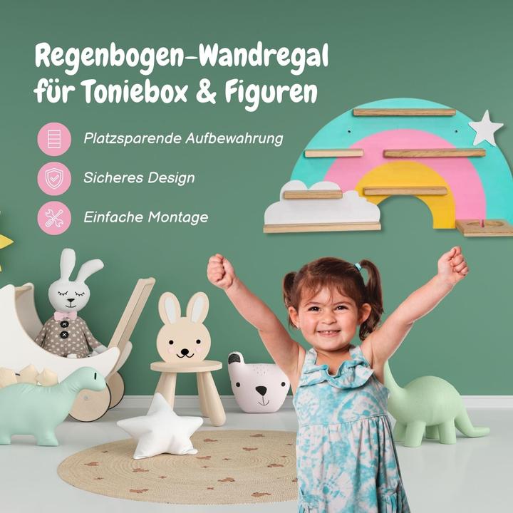 Produktbild Hermex Regenbogen-Holzregal für Toniebox und Toniefiguren Wandregal Spielzeug-Organizer