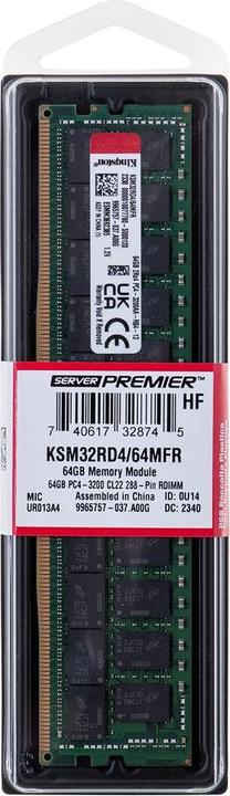 Actual product image Kingston 3200MT/s DDR4 ECC Reg CL22 DIMM2Rx4 (1 x 64GB, 3200 MHz, DDR4-RAM, DIMM)