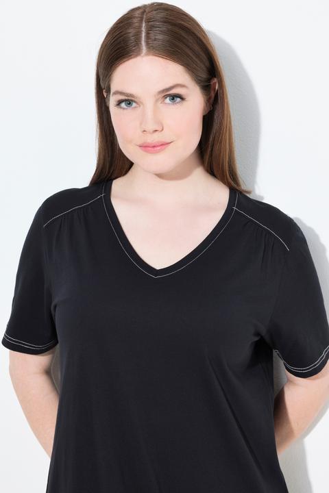 Produktbild Ulla Popken Bigshirts, 2er-Pack, Blätter/uni, V-Ausschnitt, Halbarm (42, 44)
