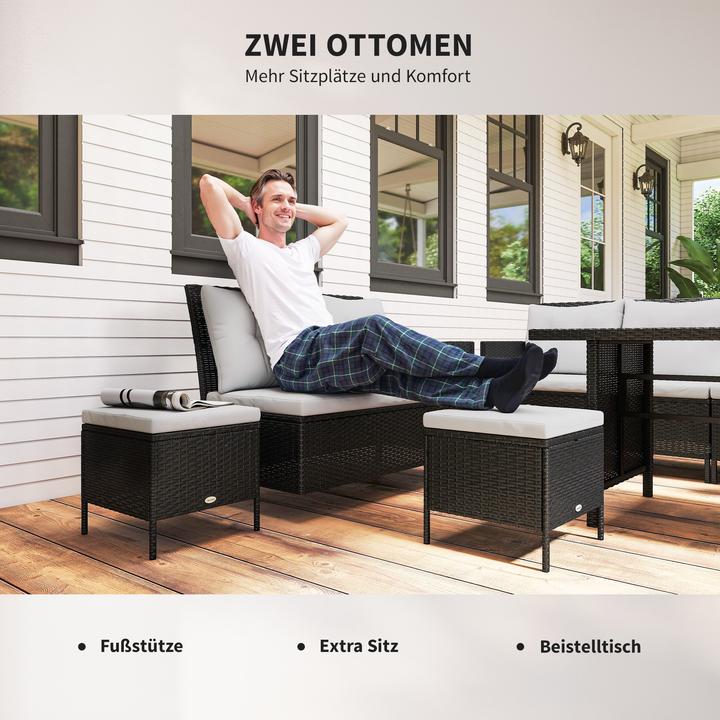 Produktbild Swisshandel24 Sitzgarnitur für 7 Personen Sitzgruppe Gartenset Gartenmöbel Set, Polyrattan, Schwarz+Cremeweiss
