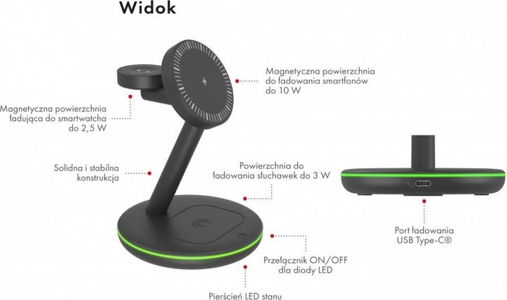 Produktbild Icy Box Ladestation induktiv/magnet. f. Smartphone/-watch/Inear-Kopfh?rer (15 W)