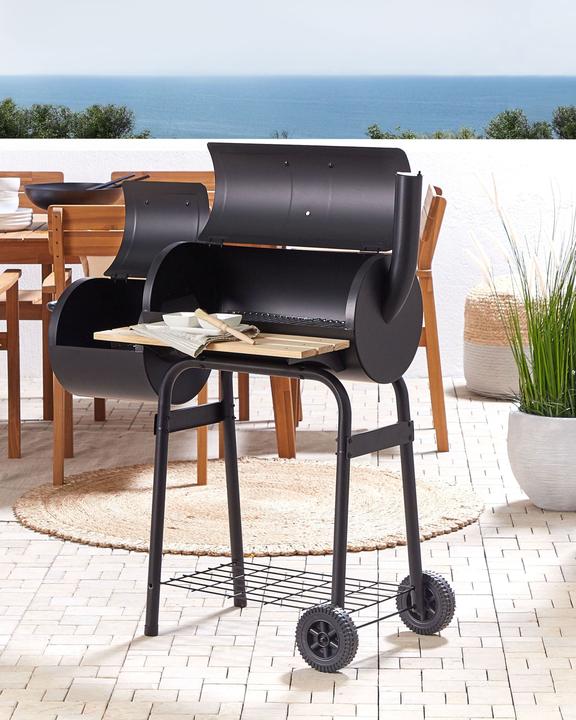 Produktbild Beliani Holzkohlegrill mit Räucherkammer schwarz rollbar SATAH (31 cm)
