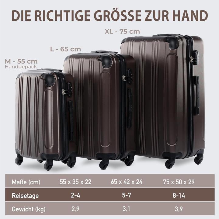 Immagine prodotto Fergé 3-teiliges Kofferset (110 l, Bagaglio a mano (fino a 50 litri), M (50 - 90l), L (90 - 115l))