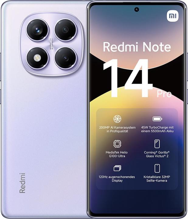 Produktbild Xiaomi Redmi Note 14 Pro (256 GB, Aurora Purple, 6.67", Hybrid Dual SIM, 200 Mpx, 4G)