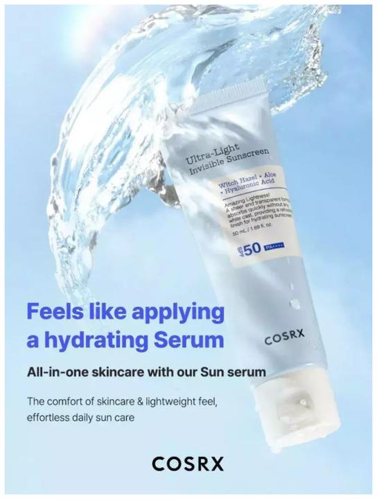Produktbild Cosrx Ultra-Light Invisible Sunscreen SPF50 PA++++ Leichter, schnell absorbierender UV-Schutz Hydratio (Sonnencreme, SPF 50, 50 ml)