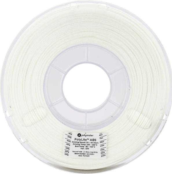 Image du produit Polymaker PolyLite ABS - Blanc - 1.75mm (ABS, 1.75 mm, 1000 g, Blanc)