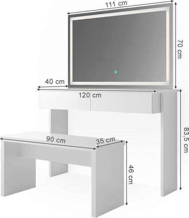 Actual product image Vicco Azur with stool and lighting (120 x 40 x 83 cm)
