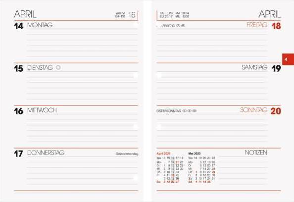 Produktbild Kalendereinlage 731 für Ringbuch-Kalender 10x14cm 1 Woche/2 Seiten 2025 (10 x 14 cm, Deutsch)