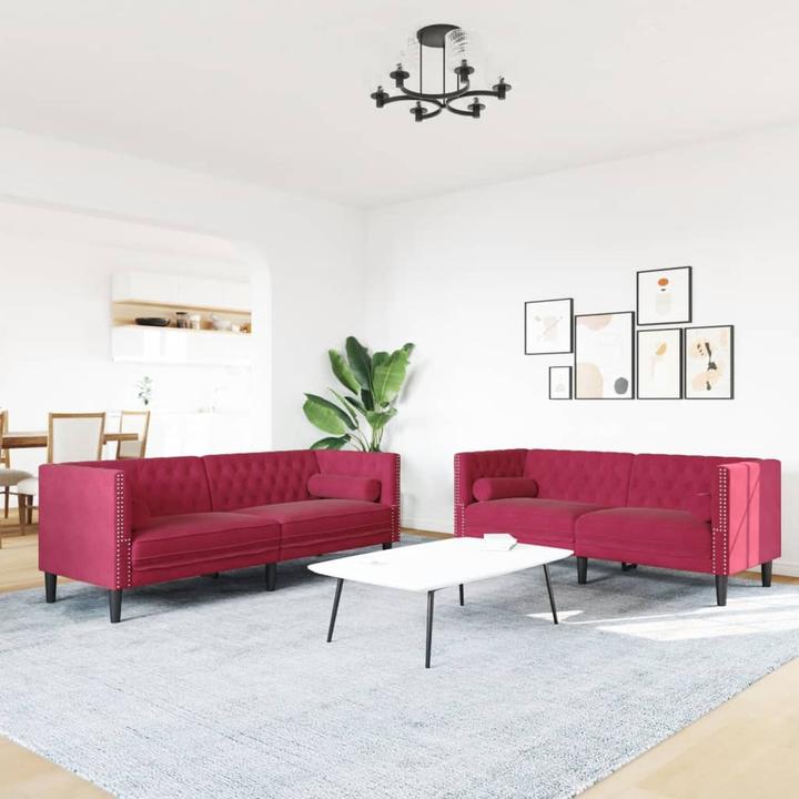 Produktbild VidaXL Chesterfield Sofa Set mit Nackenrollen Sofagarnitur 2-tlg. Weinrot Samt (Chesterfield)