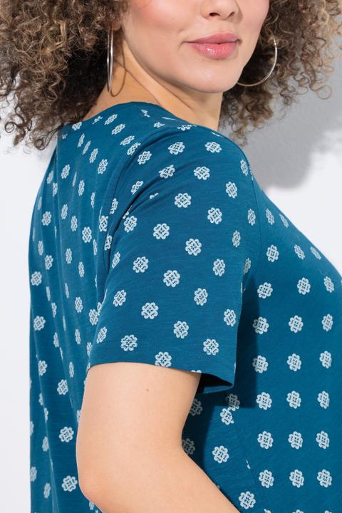 Actual product image Ulla Popken Tile Print Short Sleeve Pleated Tee (42, 44)