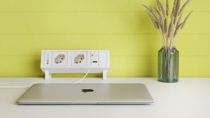 Produktbild IB Connect SUPRA Steckdoseneinheit schwarz 2x Typ 13 1x USB-C 60W (2 x, USB-C, Typ 13, 0.30 m)