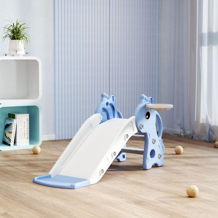 Actual product image Swisshandel24 Kinderrutsche, 3 in 1, Kleinkinderrutsche mit Basketballkorb, Basketball, Blau