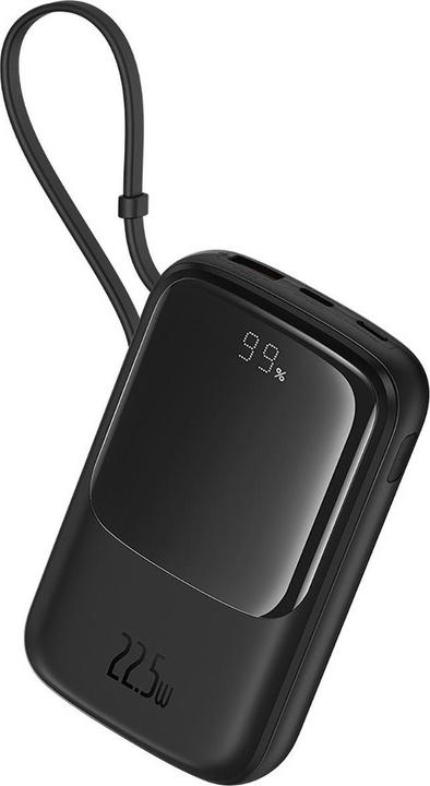 Immagine prodotto Baseus Powerbank Qpow Pro+ 10000mAh 22,5W con cavo USB-C integrato e display - nero (10000 mAh, 22.50 W, 37 Wh)