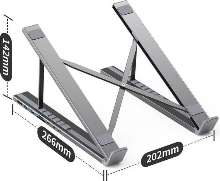 Actual product image Choetech 7in1 Laptop Stand Docking Station HUB-M48 (black) (USB-C, 7 Ports)
