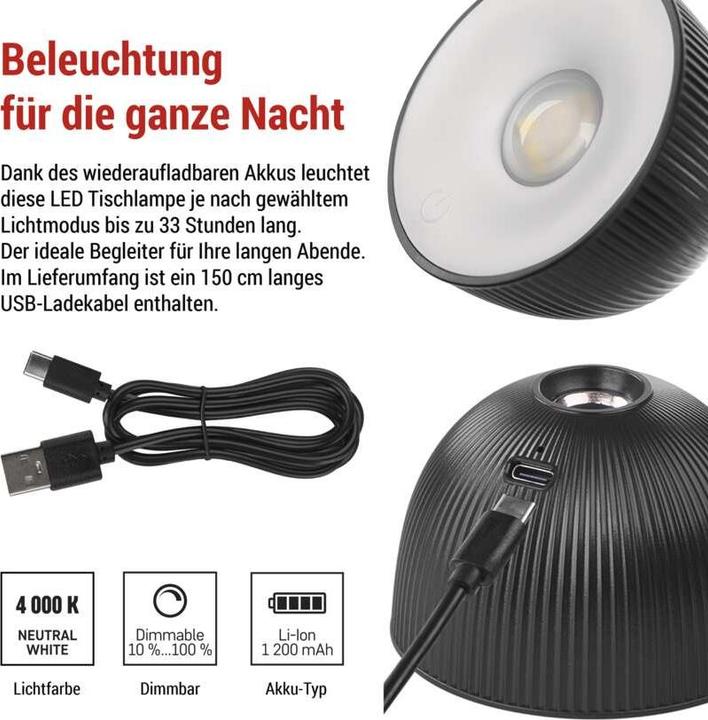 Actual product image Emos LED desk lamp SOPHIE, rechargeable, black (200 lm)