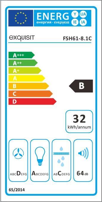Energielabel Exquisit FSH 61-8 C Roestvrijstalen grote eenheden (Platte schermkap)