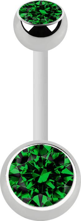 Star Piercing Banane weiss mit zwei Kugeln silber Kristall grün (ohne Messing, Chirurgenstahl 316L, Bioflex)