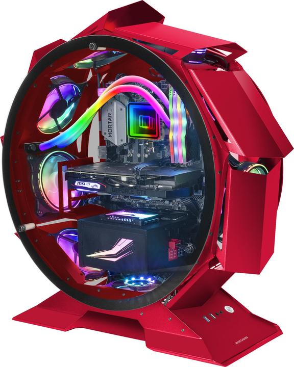 Actual product image Mars Gaming MCORB Red Micro-ATX XL Gaming PC Case Custom Circular Design Double Tempered Glass (mATX, Mini-ITX)