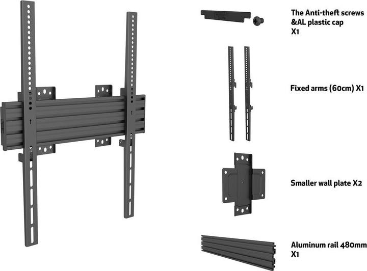 Image du produit Multibrackets Support mural, 40"-100", VESA 100x100-400x600 (Mur, 100", 80 kg)