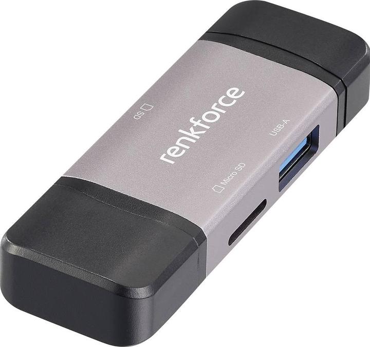 Produktbild Renkforce RF-CR-480 Externer Speicherkartenleser USB-A, USB-C® Aluminium-Grau (USB, USB-C)