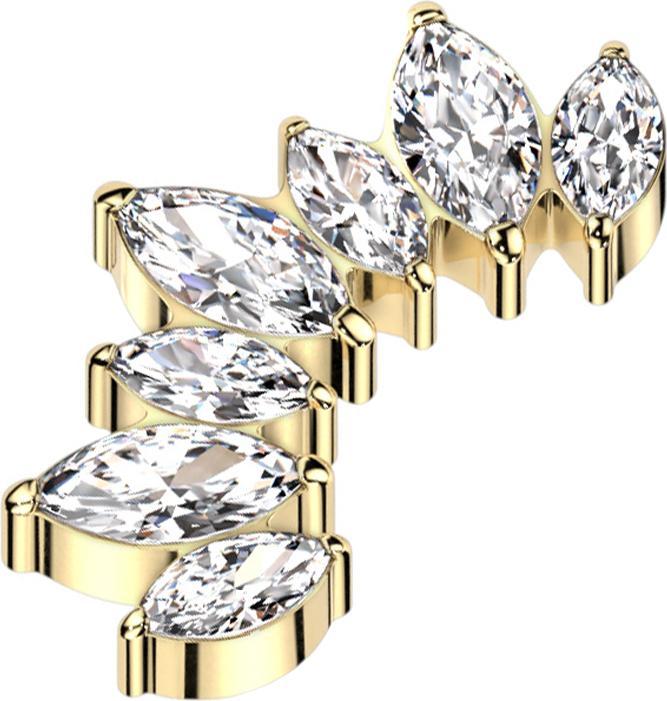 Actual product image Star Piercing Threadless gold-plated fan with seven silver crystals (Titanium G23, without brass)