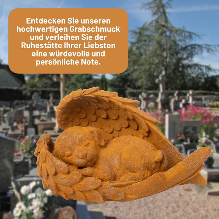 Produktbild Novaliv Grabschmuck Hund Engelsfügeln rostfarben 22x13x13 cm Grabdekoration wetterfest Grabfigueren
