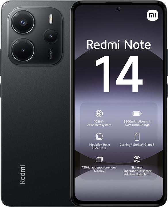 Xiaomi Redmi Note 14 (256 Go, Midnight Black, 262.60", Double SIM, 108 Mpx, 4G)