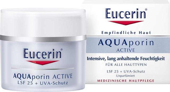 Actual product image Eucerin Sensitive skin AQUAporin active SPF 25, 50 ml cream (Suntan cream, SPF 25, 50 ml)