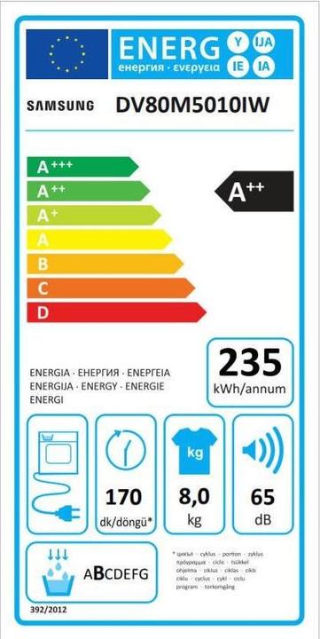 Energy Label Samsung Dv80m5010iw/Ws (8 kg, Right)