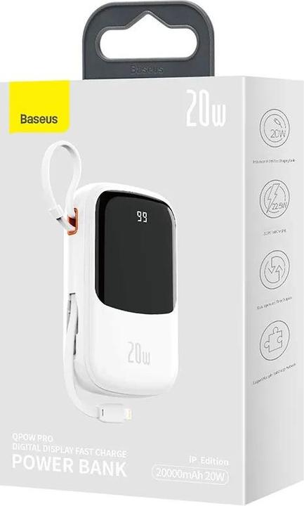Actual product image Baseus Powerbank Qpow PRO with cable, 20000mAh, 20W (White) (20000 mAh)