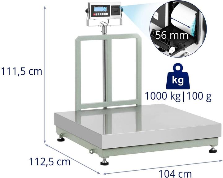 Produktbild Steinberg Plattformwaage 1000 kg / 100 g 100 x 100 cm LCD Drucker Bodenwaage Paketwaage