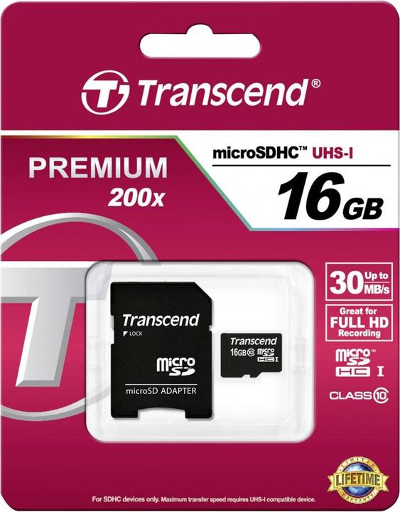 Actual product image Transcend microSDHC Card SDAdapter (16 GB, microSDHC, U1, UHS-I)