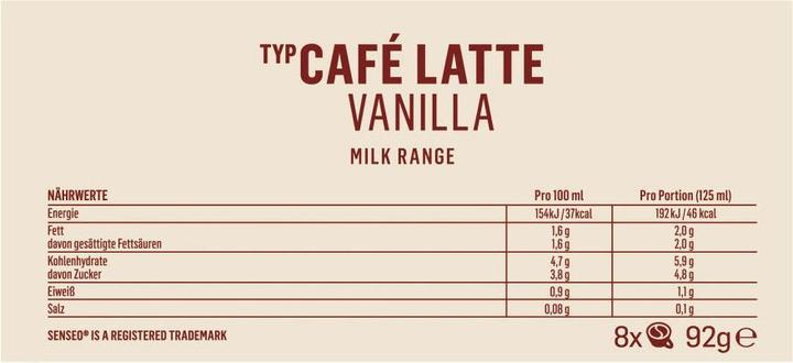 Nutritional values and ingredients Senseo Cafe Latte Vanilla 8Er (8 x Port.)