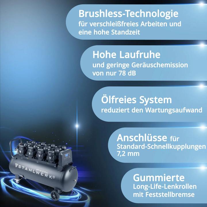 Produktbild Stahlwerk Kompressor 10 bar 8,6 PS 6,4 kW 840 l/min 150 l Druckluftkompressor (10 Bar, 150 l)