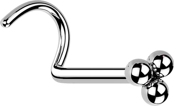 Star Piercing Nasenstecker gebogen silber drei Kugeln (ohne Messing, Chirurgenstahl 316L)