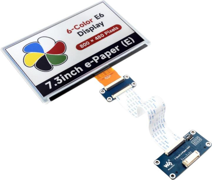 Actual product image WaveShare 800x480 7.3inch 6-colour e-ink display HAT (E)