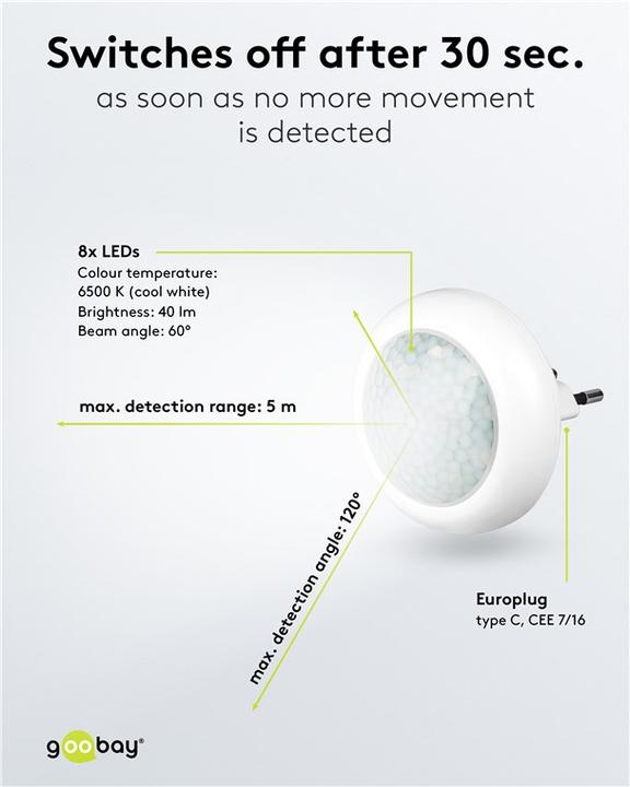 Produktbild Goobay LED-Nachtlicht mit Bewegungsmelder, kompakt