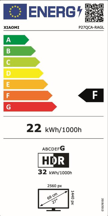 Energie-Label Xiaomi 2K Monitor A27Qi EU (2560 x 1440 Pixel, 27")