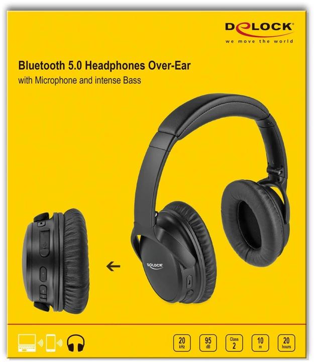 Image du produit Delock Casque sans fil supra-auriculaire Bluetooth 5.0 noir (pas de réduction du bruit, 20 h, Sans fil)