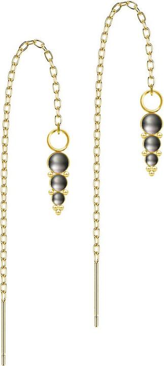 Star Piercing Ohrstecker vergoldet freifallende Kette drei Perle schwarz mit Kugeln (ohne Messing, Chirurgenstahl 316L)