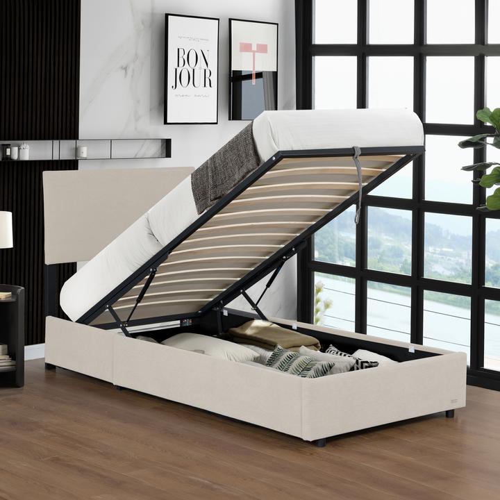 Produktbild Corium Polsterbett Juva mit Matratze und Bettkasten 90x200 cm Beige (90 x 200 cm)