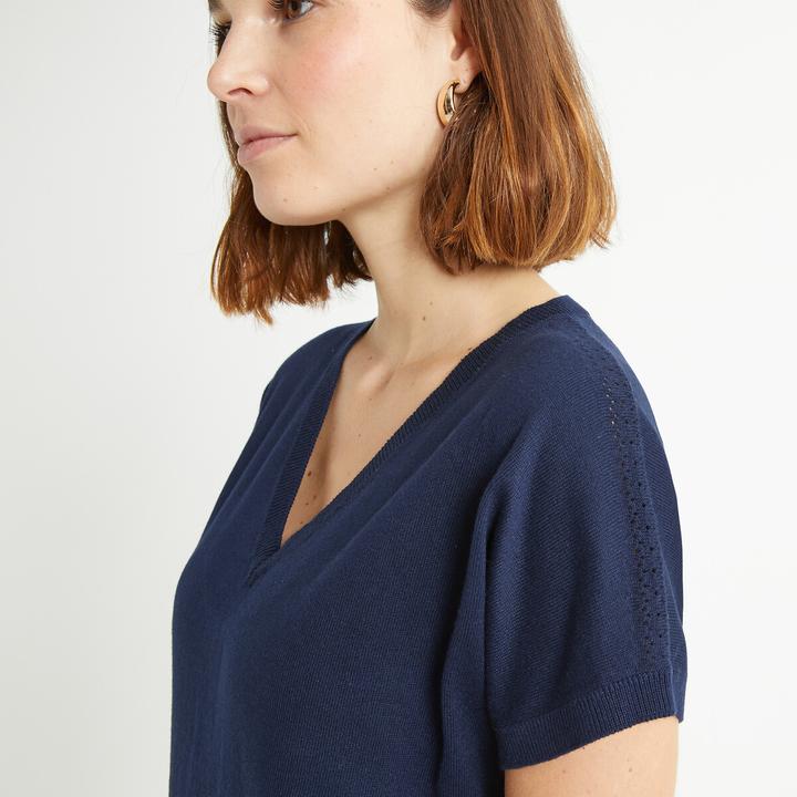 Image du produit Anne Weyburn Pull en maille fine avec encolure en V et manches courtes (W36/L38)