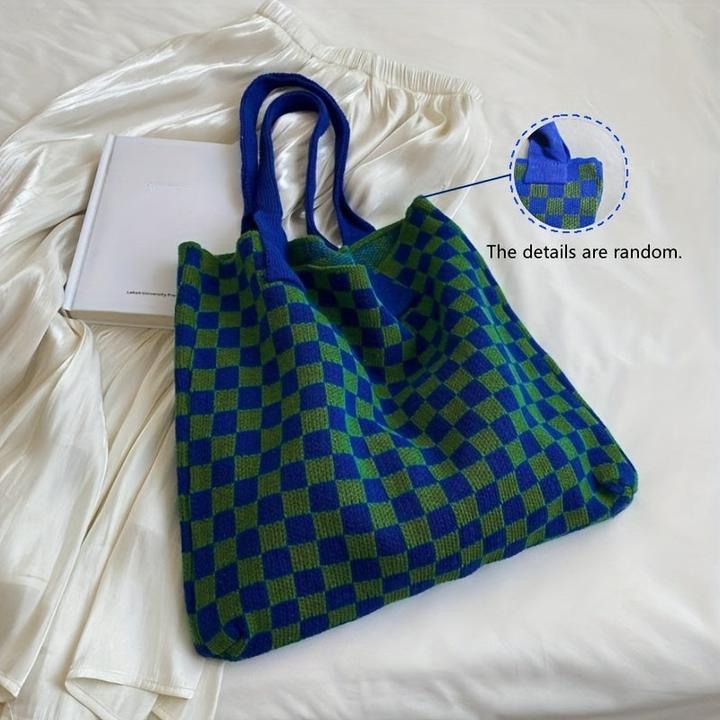 Only-Bags.Store Kariert gestrickt Umhängetasche, Trendy Plaid Pattern Tote Bag, grosse Kapazität Handtasche für