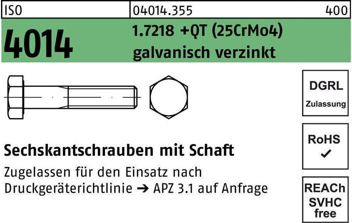 Immagine prodotto Vite a testa esagonale ISO 4014 con gambo M 24 x 200 1.7218 +QT (25CrMo4) zincata (1 Viti per pezzo)